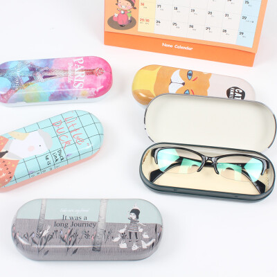 可爱 创意随身眼镜盒 韩国小清新马口铁近视眼镜盒收纳盒赠眼镜布