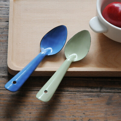  日式复古搪瓷勺子 日单杂志款珐琅搪瓷勺调羹勺汤勺汤匙