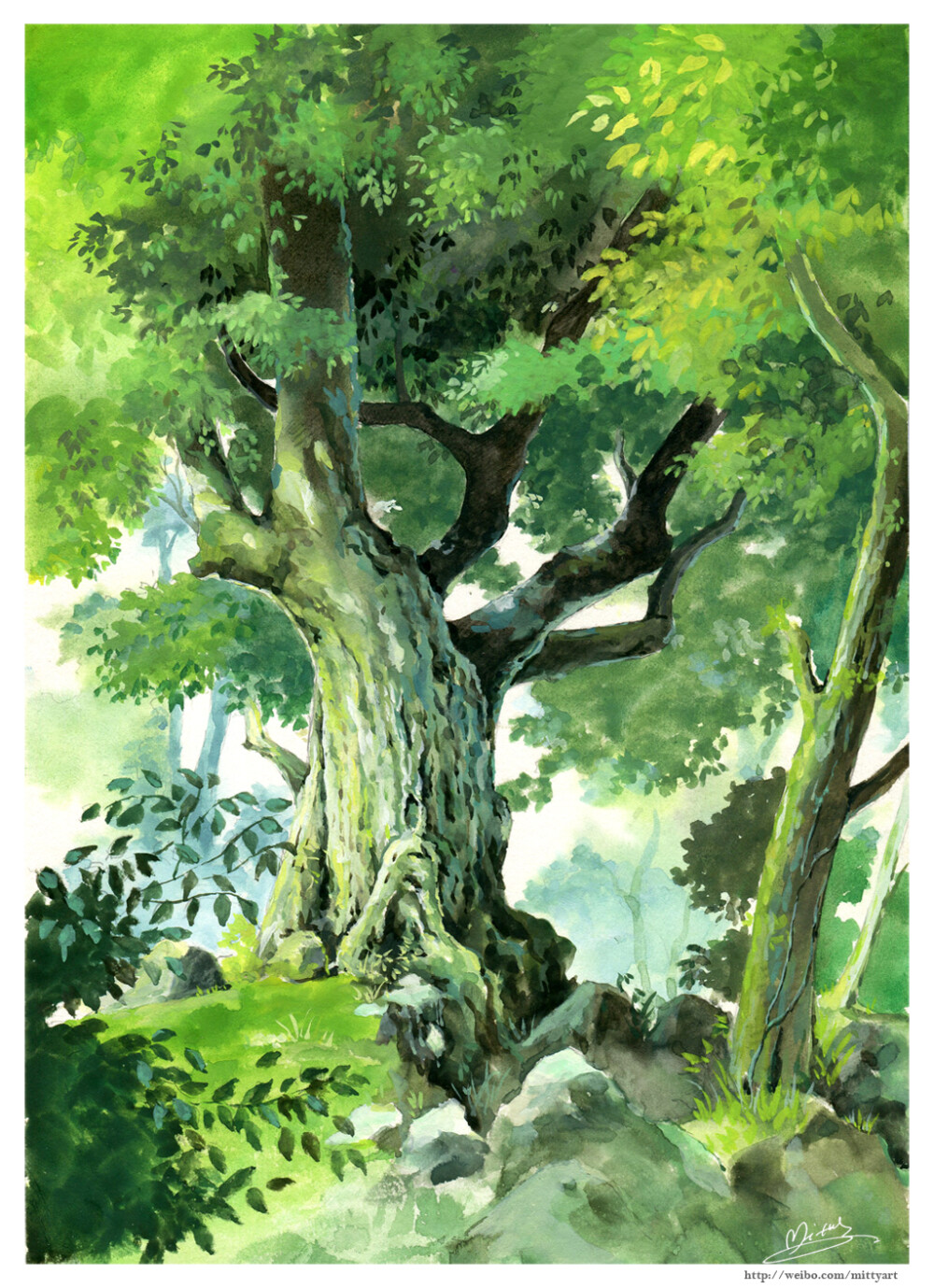 《龙猫》的一个场景～好喜欢这棵大树～充满了生命力～这幅是临摹男鹿