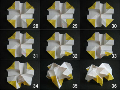 图例：1-9 纸折立体玫瑰花 1. 准备一张正方形的纸，纸张质地不要太厚，但不能过薄，不然不太好折； 2. 两次对折，折痕成正方型的格子状； 3. 两次对折，折痕成正方型的格子状； 4. 按对角线对折； 5. 按对…