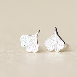 ZZJ通体S925纯银饰品 小清新 素雅 银杏叶 耳钉 日韩森女 PY