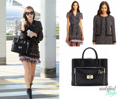 Diane von Furstenberg: Gypsy Silk Chiffon Dress @ dvf.com $498 ‘Emery’ Tweed Jacket @ dvf.com $598 Secret Agent Large Leather and Croc Tote @ dvf.com $498