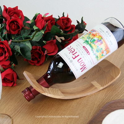 日本进口现货 旭川工艺 榆木弧形葡萄酒红酒瓶架酒具 父亲节礼物