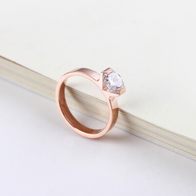 超闪单钻18k玫瑰金戒指女韩版潮时尚食指钛钢指环饰品