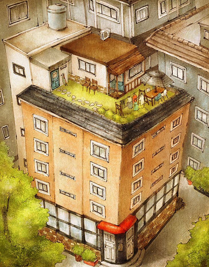 韩国插画家AEPPOL的温暖小清新风格生活场景画作。