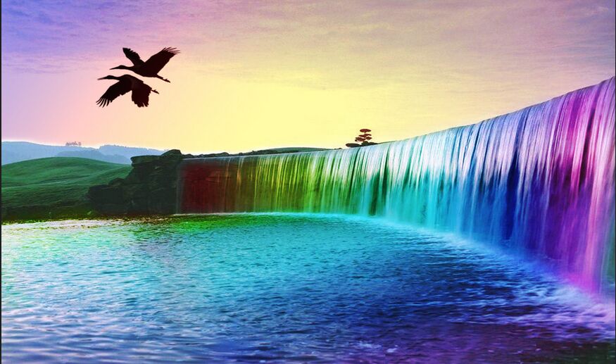 双雁飞 彩虹瀑 这美景 你还在 何处见过？