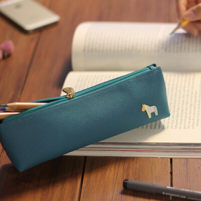 韩国DONBOOK糖果色皮质小木马气质船型笔袋 pony pencil case