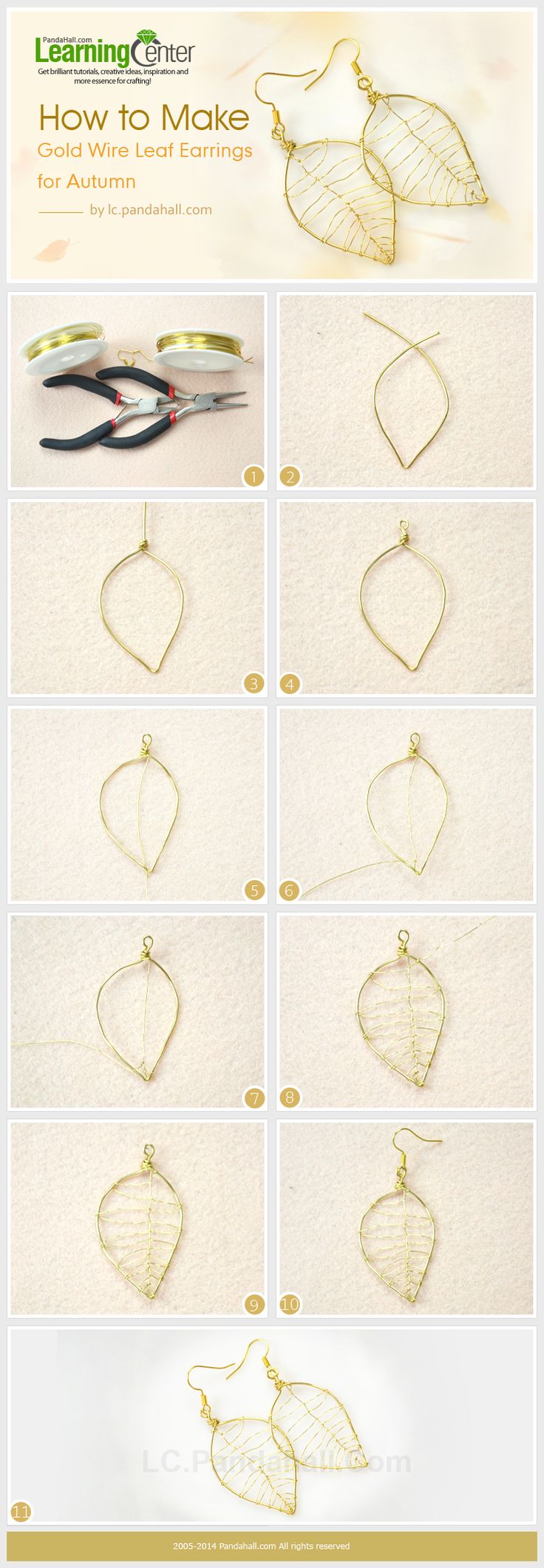 How to Make Gold Wire Leaf Earrings for Autumn #Wire #Jewelry #