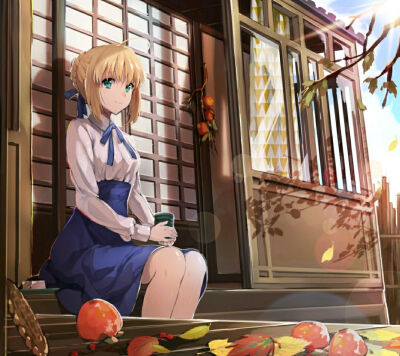 【此间二次元】二次元 美少女 Fate/Zero saber 暖色调 暖阳 梦幻 意境 动漫 P站 插画 唯美