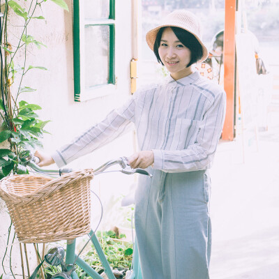 印树制衣 日系文艺小清新棉麻竖条纹衬衫 小立领百搭简约女衬衫