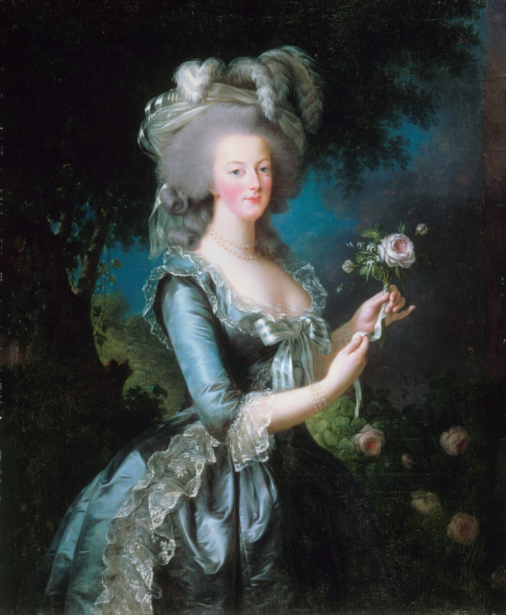 绝代艳后Marie Antoinette的肖像画。对于Marie有太多的故事吸引着我们，14岁入主法国凡尔赛宫，19岁成为了法国国王路易十六的王后。挥霍无度、放荡不羁的玛丽王后，导致法国在18世纪七八十年代债台高筑，从而最终导致法国大革命的爆发和君主制的推翻。而玛丽王后本人被送上了断头台。