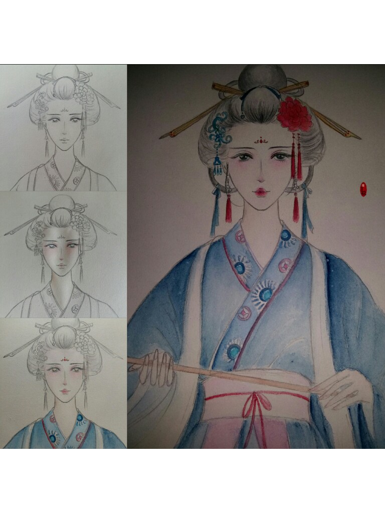 手绘 古装 女子 过程