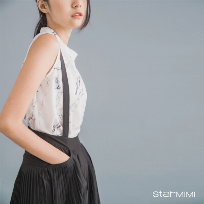starmimi秋冬领口抓皱大理石纹小立领背心02050030