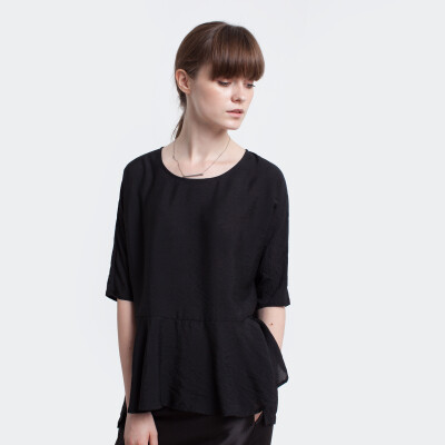 原创设计圆领套头上衣 天丝棉文艺简约女式短袖T恤 S22 黑色