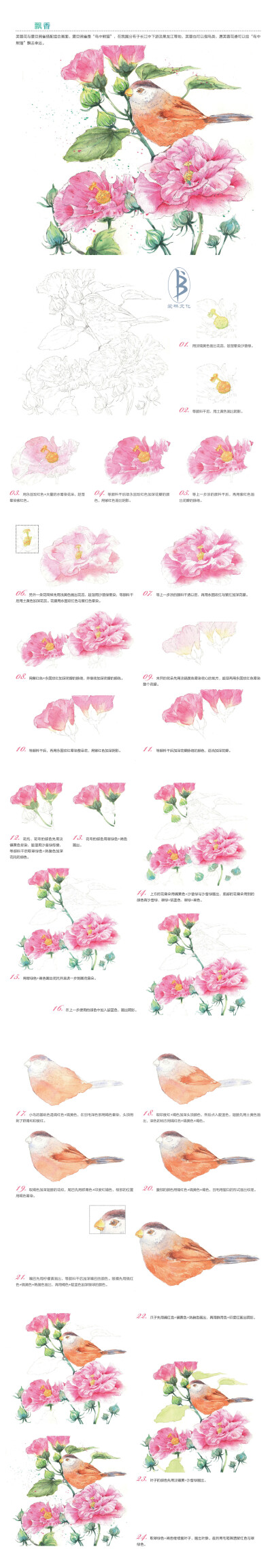本案例摘自人民邮电出版社出版、爱林文化主编的《浪漫水彩课——花间鸟儿手绘技法》--爱林文化制作