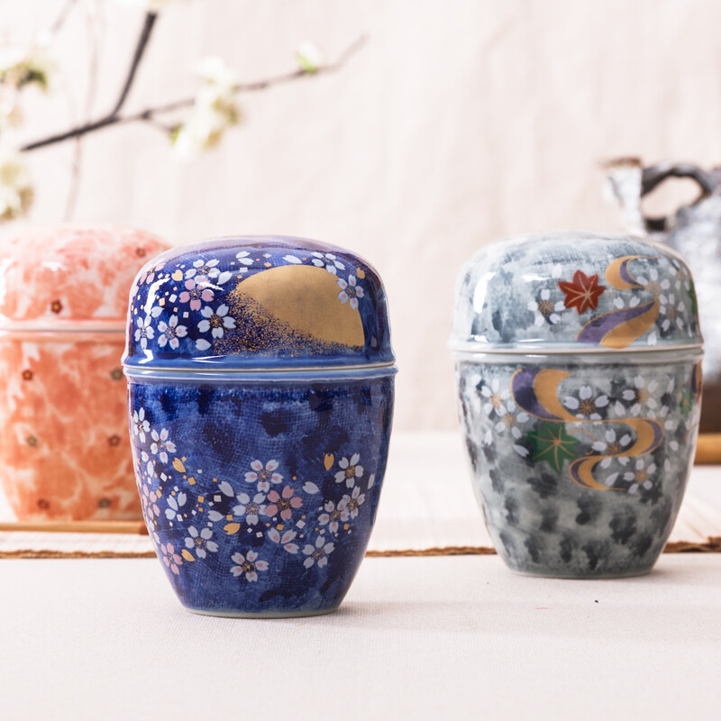 日本进口釉下彩和风茶叶罐 日式陶瓷糖果罐茶罐储物罐干果罐