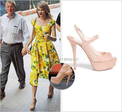 Celebrating Father’s Day with her dad | New York City, NY | June 15, 2014 Prada ‘Peep Toe Slingback Sandal’ - no longer available Worn with: Oscar de la Renta dress Also worn: Arriving at the gym