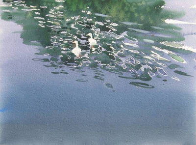 波光潋滟，一片湖光山色在纸上晕开。| 塞尔维亚艺术家Endre Penovác