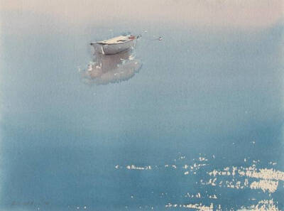 波光潋滟，一片湖光山色在纸上晕开。| 塞尔维亚艺术家Endre Penovác