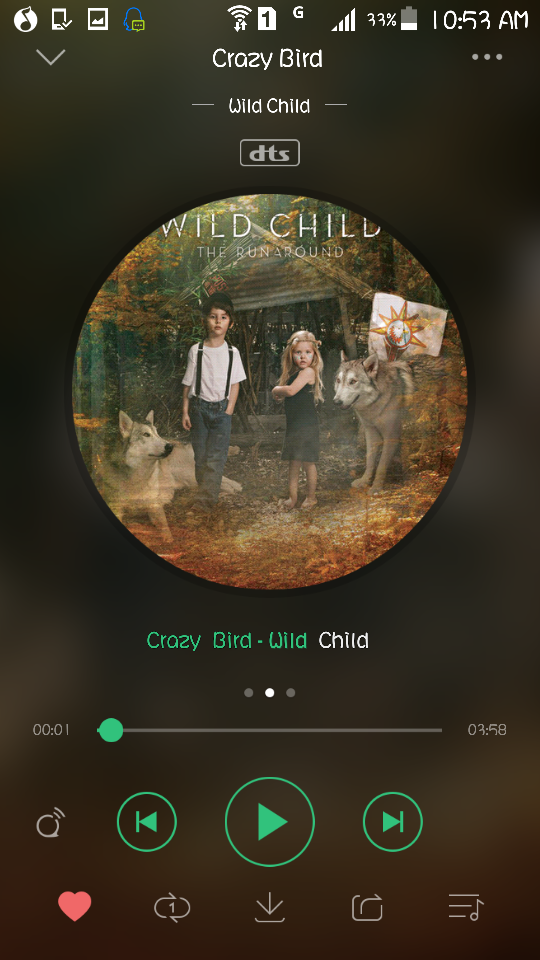 ♡《Crazy Bird》Wild Child.对这首歌简直爱不释“耳”，之前去黑龙江五大连池回来的火车上听这首歌，和同学静静的趴着睡觉，就算后座的中年大叔们高谈阔论也可以自动屏蔽。设成铃声已有一月余。