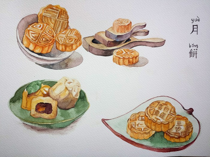 #中秋节快乐# #月饼# 手绘插画 美食甜品