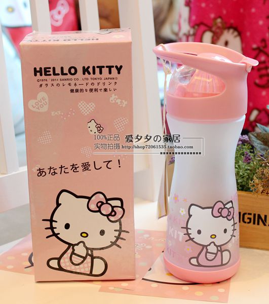 爱夕夕~hello Kitty 凯蒂猫 磨砂玻璃柠檬杯 KT小蛮腰玻璃随手杯