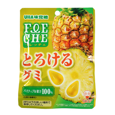 日本进口零食 悠哈UHA 100%菠萝果汁水果融化软糖QQ糖50g味觉糖