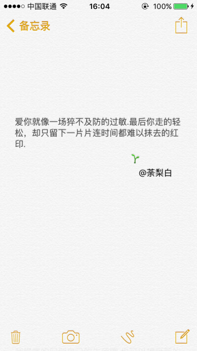 备忘录文字。爱你就像一场猝不及防的过敏.最后你走的轻松，却只留下一片片连时间都难以抹去的红印.