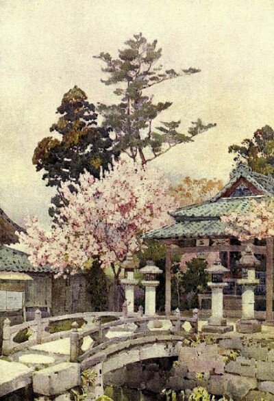 画家笔下的1908年的日本园林与寺庙。