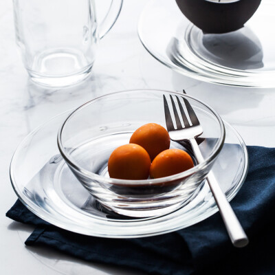 朵颐 透明钢化玻璃碗碟盘子杯子套装 甜品碗果盘创意早餐杯奶杯
