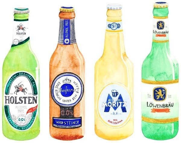 手绘线描 色彩 啤酒瓶