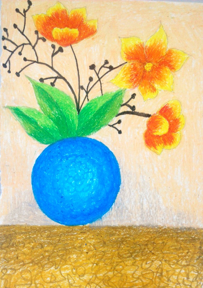 巧手精灵的油画棒作品花