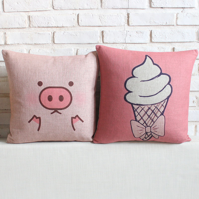 粉红小猪可爱卡通棉麻布艺抱枕沙发床头靠垫客厅靠枕靠背七夕礼物