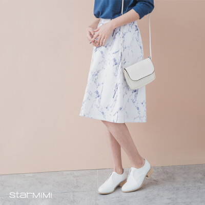 starmimi秋冬大理石挺料过膝蓬裙通勤高腰半身裙06030175