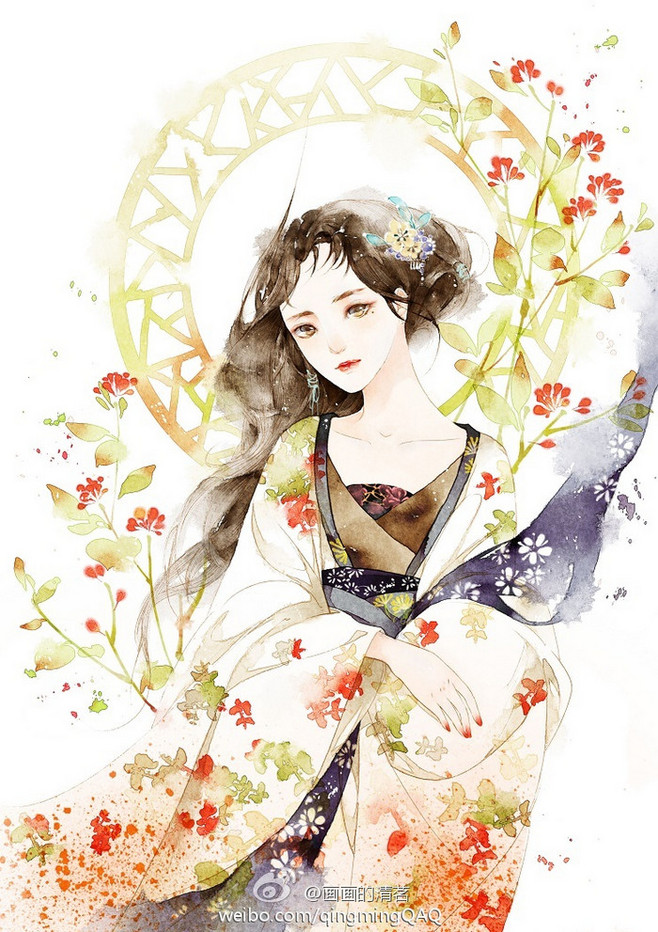 水彩插画古风唯美意境