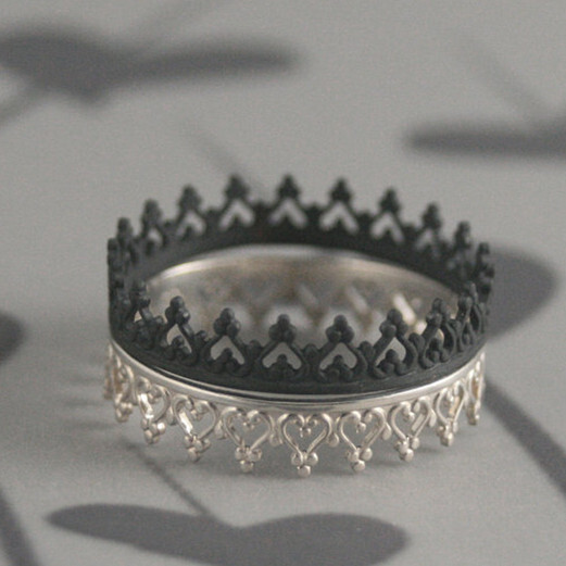对戒戒指925纯银氧化皇冠 欧美原创手工 婚戒美国定制对戒单枚