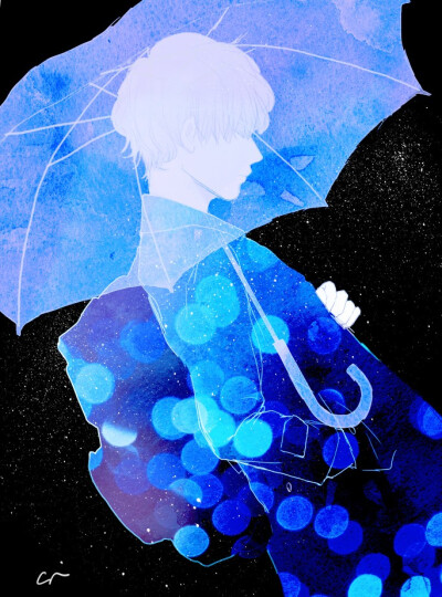 高清 蓝色调 伞 美美哒 少年
