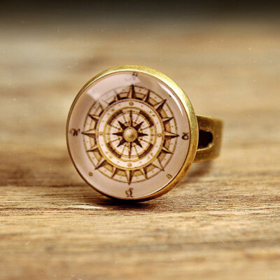 预定立陶宛设计师手工饰品礼物丨 古董指南针 戒指