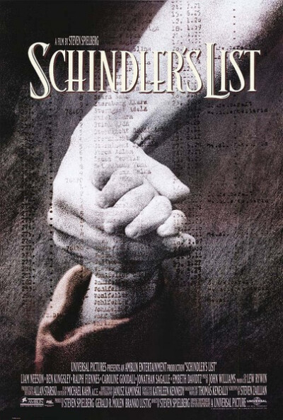 《Schindler's List（辛德勒的名单） 》【出品公司 环球影业公司 - 制片地区 美国 - 导演 史蒂文·斯皮尔伯格 - 编剧 史蒂弗·赞林 - 制片人 布兰克·鲁斯蒂 - 主演 连姆·尼森、本·金斯利、拉尔夫·费因斯、卡罗琳·古道…