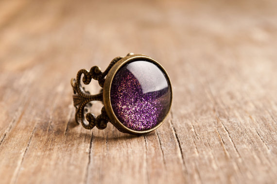 预定立陶宛设计师手工饰品礼物丨 梦幻紫沙金古铜缠枝 戒指
