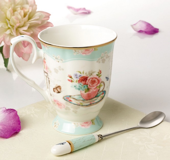 简约英式下午茶杯子高档骨瓷茶具马克杯咖啡杯欧式红茶高脚水杯