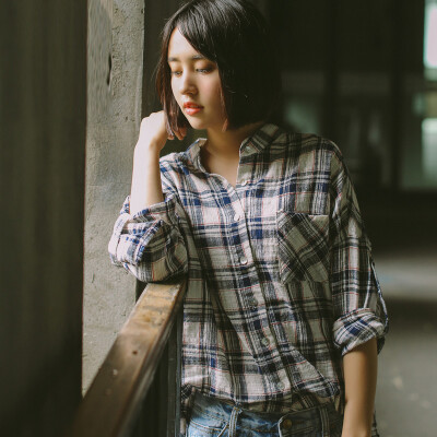 衣尚道早秋纯棉长袖格子衬衫开衫女小立领衬衣文艺上衣女