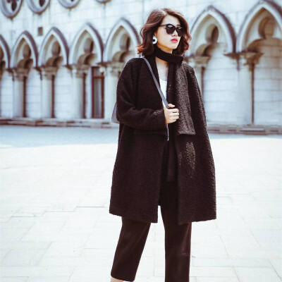 原创进口大圈圈呢荡领高腰绑带大衣女秋冬中长款欧美气质毛呢外套