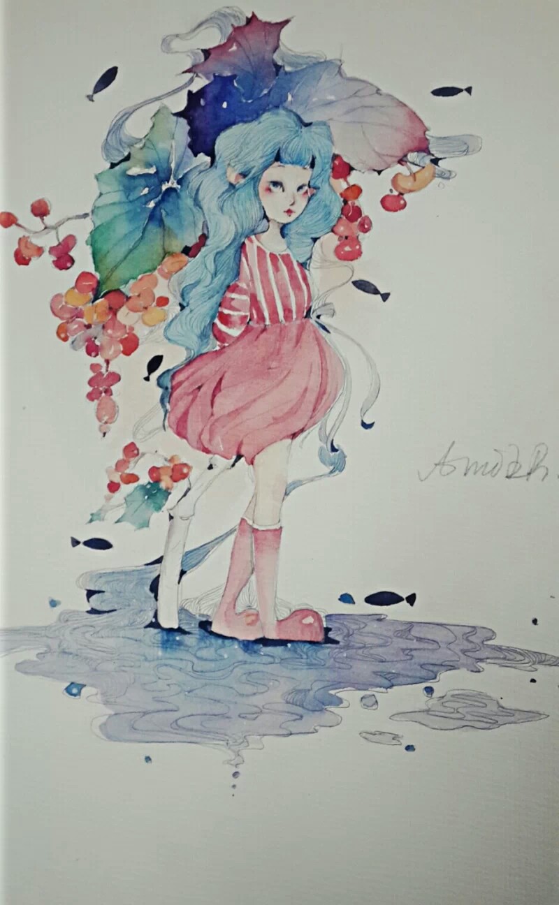 水彩画果实女孩