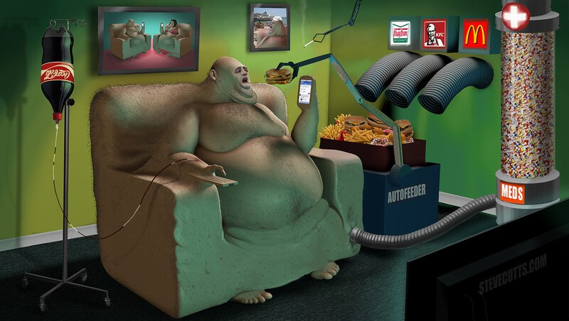 不健康的饮食和缺少运动 Steve Cutts 作品 资味网 www.cheerway.cn