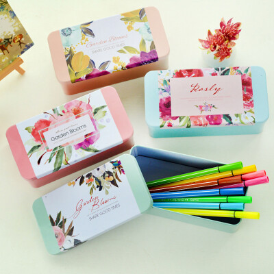 创意可爱小清新花朵铁盒文具盒 韩国铅笔杂物双层大容量优凡盒子