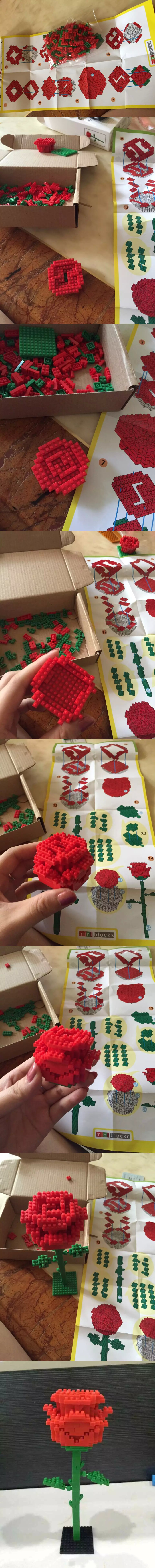 不会凋谢的玫瑰花，微颗粒积木玫瑰~相信她会喜欢！