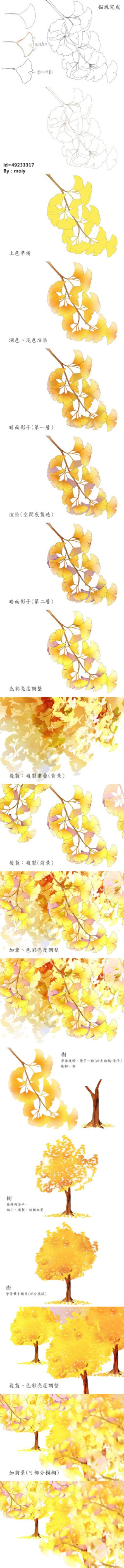 【via微博 SAI资源库】绘师moiy的花卉教程合集   银杏