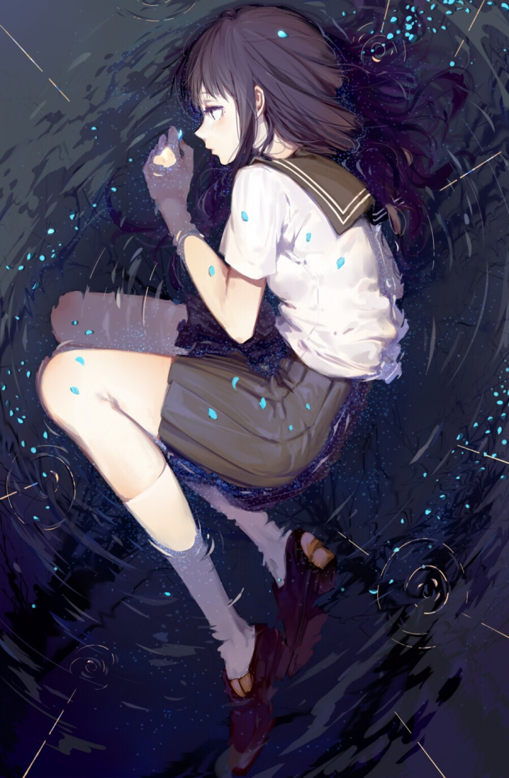 水手服 雨中 妹纸 P站 插画