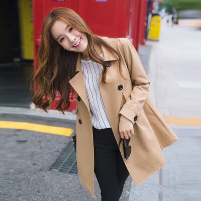 秋季女装韩版驼色中长款风衣外套 时尚A字型品质风衣